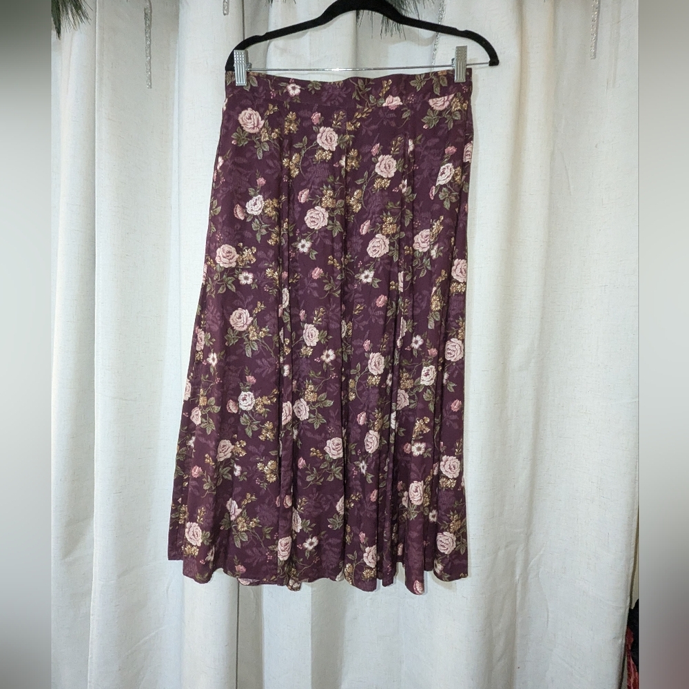 Vintage Floral Midi Skirt Purples Pinks Coloring